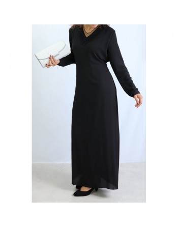 Robe Classe Maxi Longue Col V - Couleur Noire 