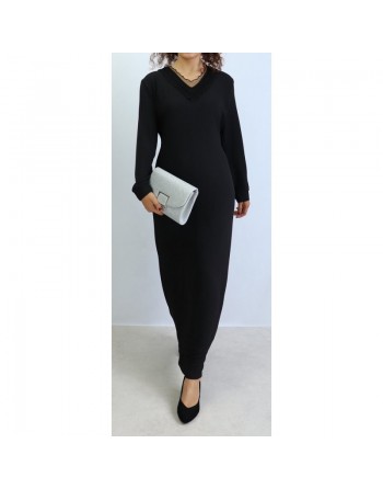 Robe Classe Maxi Longue Col V - Couleur Noire 