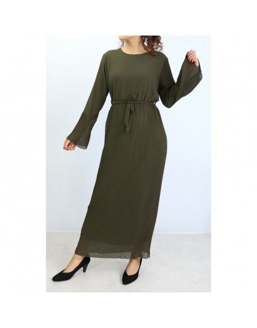 Robe longue fluide bas plissé pour femme - Couleur Vert Kaki Robe longue fluide bas plissé pour femme - Couleur Vert Kaki