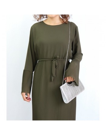 Robe longue fluide bas plissé pour femme - Couleur Vert Kaki 