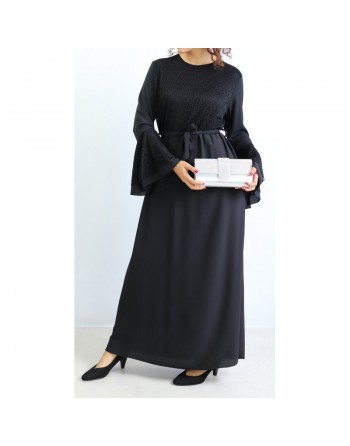 Robe longue sans manches haut brodé de couleur noire 