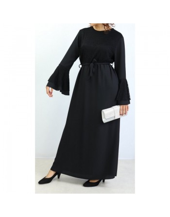 Robe longue sans manches haut brodé de couleur noire 