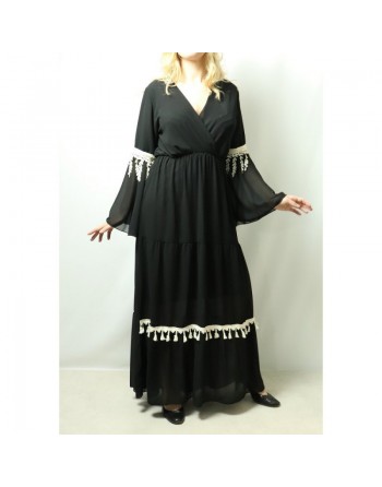 Robe longue cache-cœur pour femme - Couleur Noir 