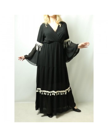 Robe longue cache-cœur pour femme - Couleur Noir 