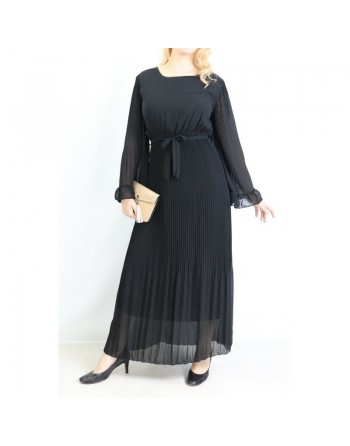 Robe longue plissée avec manches évasées - Taille Unique - Couleur Noir 