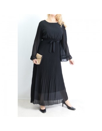 Robe longue plissée avec manches évasées - Taille Unique - Couleur Noir 