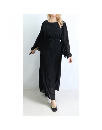 Robe longue plissée avec manches évasées - Taille Unique - Couleur Noir 