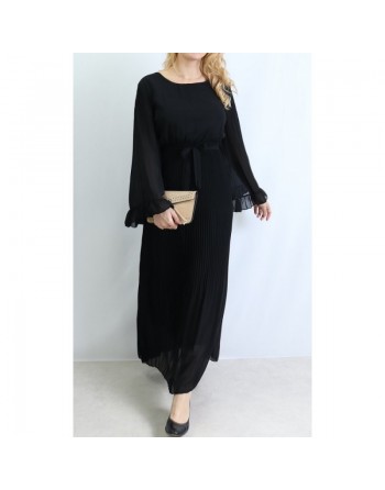 Robe longue plissée avec manches évasées - Taille Unique - Couleur Noir 
