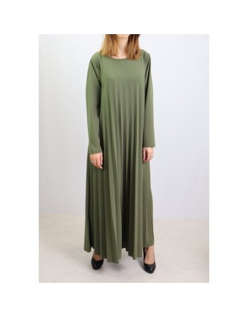 Robe longue plissée et évasée - Taille Standard - Couleur Kaki 