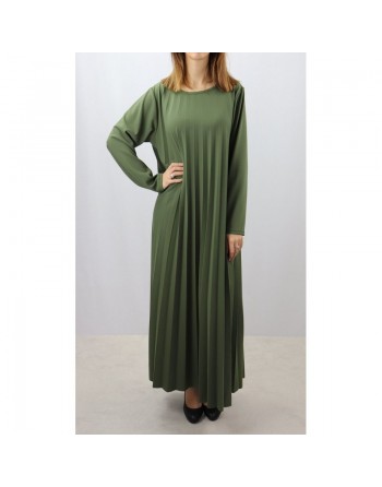 Robe longue plissée et évasée - Taille Standard - Couleur Kaki 