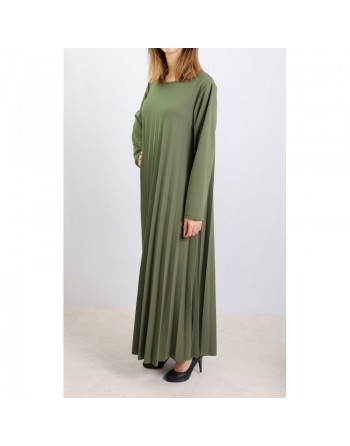 Robe longue plissée et évasée - Taille Standard - Couleur Kaki 