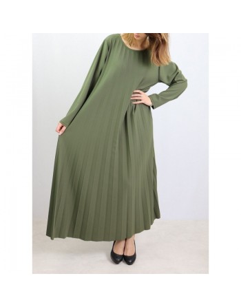 Robe longue plissée et évasée - Taille Standard - Couleur Kaki 