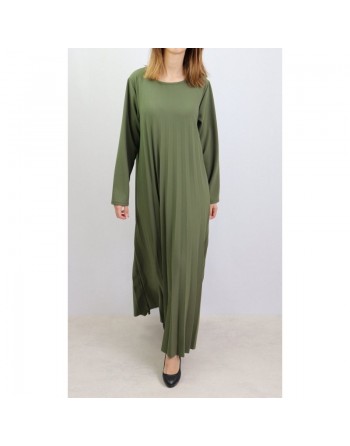 Robe longue plissée et évasée - Taille Standard - Couleur Kaki 