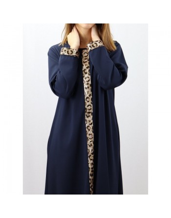 Robe maxi-longue avec strass devant et sur les manches - Marque Amelis - Couleur Bleu marine 