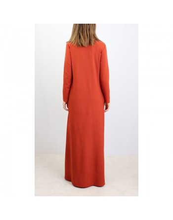 Robe avec broderie en dentelle, ceinture et poches - Couleur Rouille 