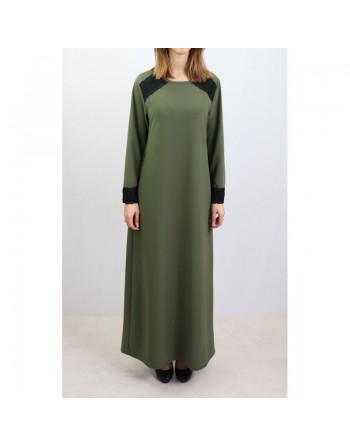 Robe longue à manches longues sobre et chic - Couleur Vert kaki 