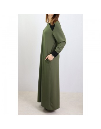 Robe longue à manches longues sobre et chic - Couleur Vert kaki 