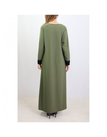 Robe longue à manches longues sobre et chic - Couleur Vert kaki 