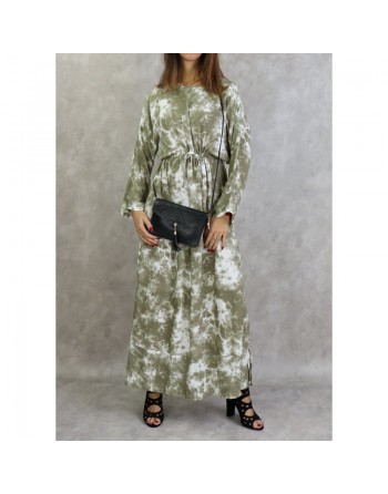 Robe longue en coton à imprimés délavés - Couleur kaki 