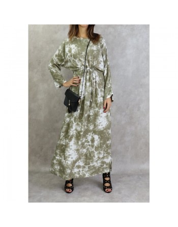 Robe longue en coton à imprimés délavés - Couleur kaki 