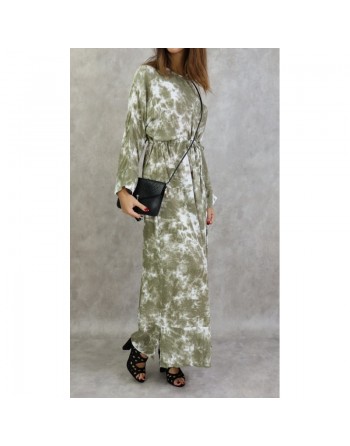 Robe longue en coton à imprimés délavés - Couleur kaki 