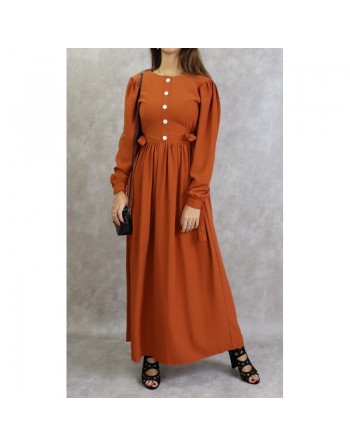 Robe longue froncée fluide style habillé pour femme - Couleur rouille 
