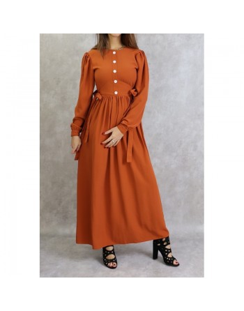 Robe longue froncée fluide style habillé pour femme - Couleur rouille 