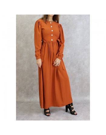 Robe longue froncée fluide style habillé pour femme - Couleur rouille 