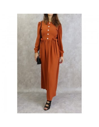 Robe longue froncée fluide style habillé pour femme - Couleur rouille 