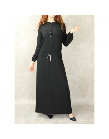 Robe maxi-longue taille basse (Tenue Casual et moderne pour femme) - Couleur noire 
