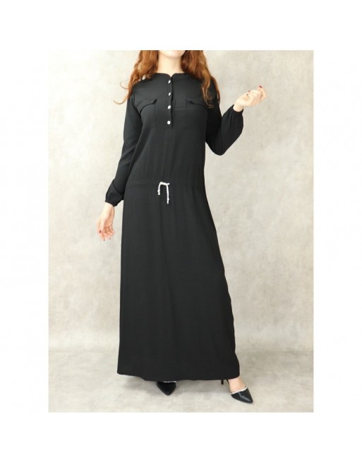 Robe maxi-longue taille basse (Tenue Casual et moderne pour femme) - Couleur noire Robe maxi-longue taille basse (Tenue Casual et moderne pour femme) - Couleur noire