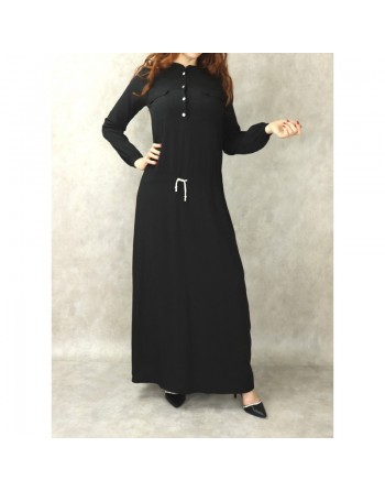 Robe maxi-longue taille basse (Tenue Casual et moderne pour femme) - Couleur noire 