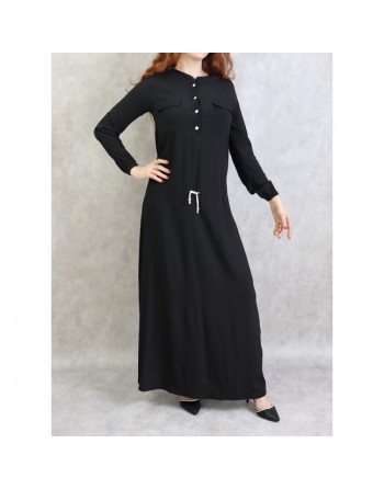 Robe maxi-longue taille basse (Tenue Casual et moderne pour femme) - Couleur noire 