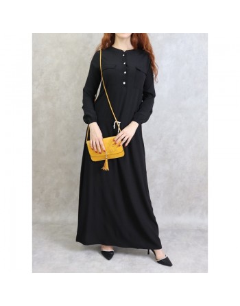 Robe maxi-longue taille basse (Tenue Casual et moderne pour femme) - Couleur noire 