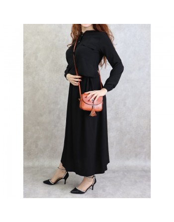 Robe maxi-longue taille basse (Tenue Casual et moderne pour femme) - Couleur noire 