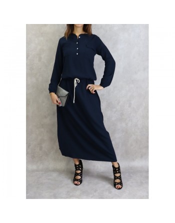 Robe maxi-longue taille basse (Tenue Casual et moderne pour femme) - Couleur bleu marine 