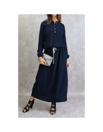 Robe maxi-longue taille basse (Tenue Casual et moderne pour femme) - Couleur bleu marine 