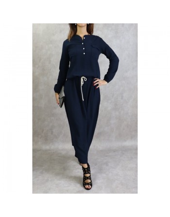 Robe maxi-longue taille basse (Tenue Casual et moderne pour femme) - Couleur bleu marine 