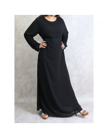Robe maxi-longue avec broderies et strass - Couleur Noir 