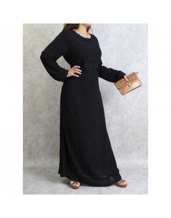 Robe maxi-longue avec broderies et strass - Couleur Noir 