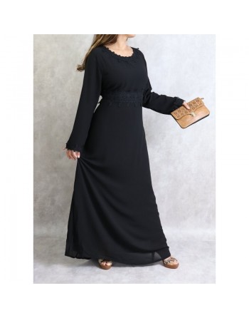 Robe maxi-longue avec broderies et strass - Couleur Noir 