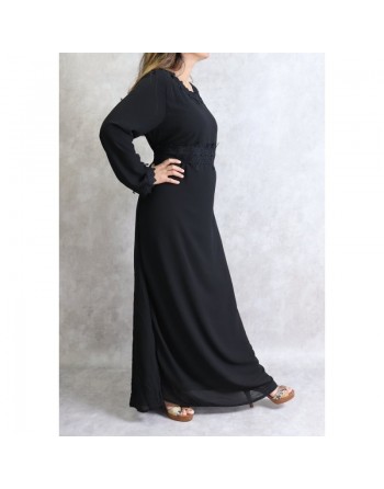 Robe maxi-longue avec broderies et strass - Couleur Noir 