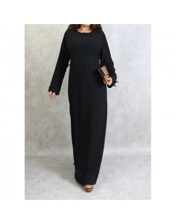 Robe maxi-longue avec broderies et strass - Couleur Noir 