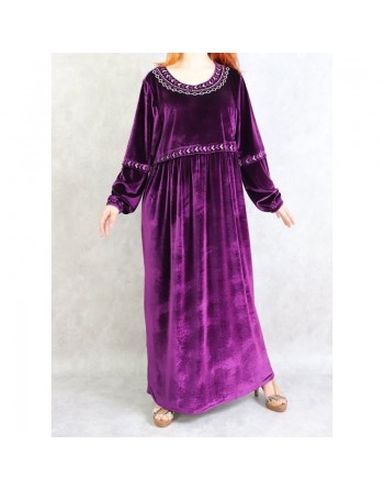 Robe longue en velours avec broderies - Couleur Violet 