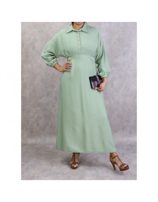 Robe longue casual col chemise pour femmes - Couleur Vert amande Robe longue casual col chemise pour femmes - Couleur Vert amande
