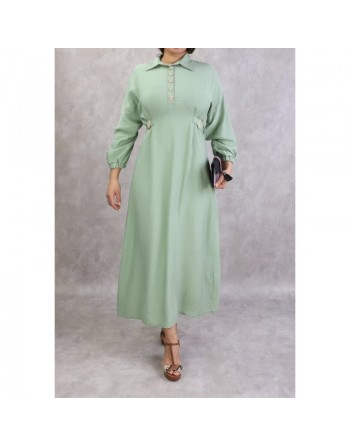 Robe longue casual col chemise pour femmes - Couleur Vert amande 