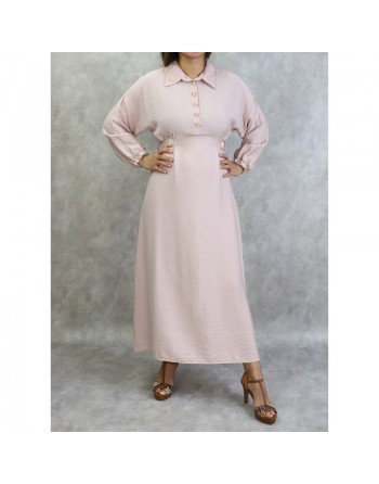 Robe longue casual col chemise pour femmes - Couleur Vieux rose 