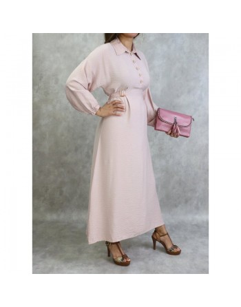 Robe longue casual col chemise pour femmes - Couleur Vieux rose 