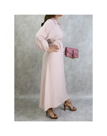 Robe longue casual col chemise pour femmes - Couleur Vieux rose 