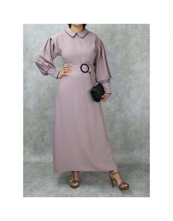 Robe longe ceinturée boucle écaille - Couleur Rose mountbatten 